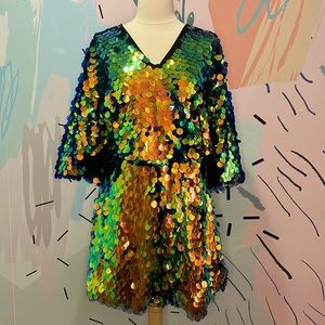 Mermaid Sequins Bat Wing Romper Shorts Jumpsuit